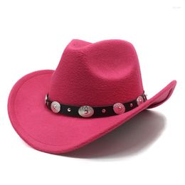 Boinas Sombrero de vaquero occidental para mujer Fieltro de lana Otoño Invierno Vintage Sombreros de ala ancha Sombreros de vaquera Hombres Estilo británico Jazz