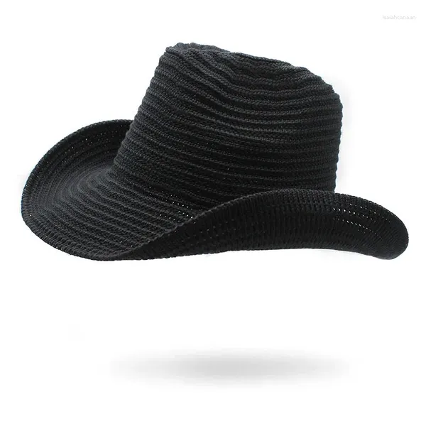 Boinas Western Cowboy Hat Jazz Top Punto Big Brim Fieltro Cap Trilby Mujeres Hombres Ancho Fedora Sombreros Sol al aire libre