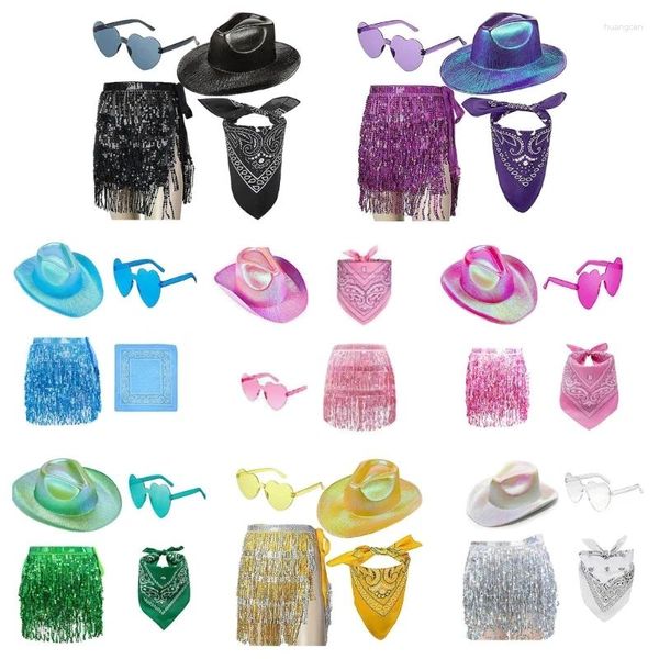 Boinas Sombrero de vaquero occidental Bufanda Gafas de sol Cinturón Cinturón Mujeres Fiesta Traje Tocado