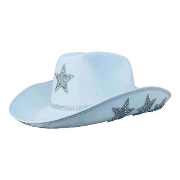 Boinas Sombrero de vaquero occidental Sombreros de lentejuelas Blanco de ala ancha para fiesta Damas Mujeres Adultos Adolescentes Vestir