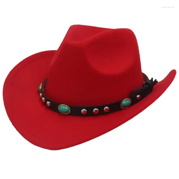 Berets Western Cowboy Hat Tibetan Style Top dames roll rainureur Cowgirl Cap Jazz Fedora CHAPEURS SETTHNIQUE POUR LES FEMMES MEN