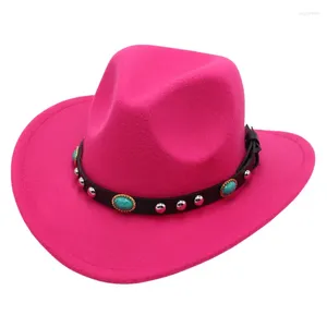 Bérets Cowboy Western Cowboy avec ceinture turquoise rose rose courbe en feutre Panama Cowgirl Fedoras parent-enfant solaire pour adultes enfants