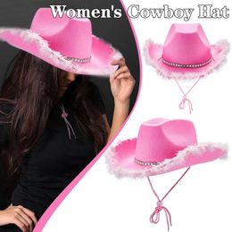 Bérets Western Cowgirl Cowboy Chapeau pour femmes avec fermeture à tirer brillant diamant décor bords vraies cowgirls ou fête costumée