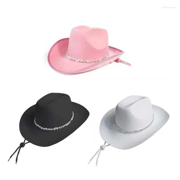 Bérets Western Felt Cowboy Hat avec corde réglable Cowgirl Big Brim Party Accessoires en gros