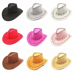 Beretten Western Outdoor Beach Cowgirl Cowboy Hat Zonnevizier Panama vrouwen Mannen Kinderen Grote BRIM Ouder-kind Travel Cap Black Whiteberets