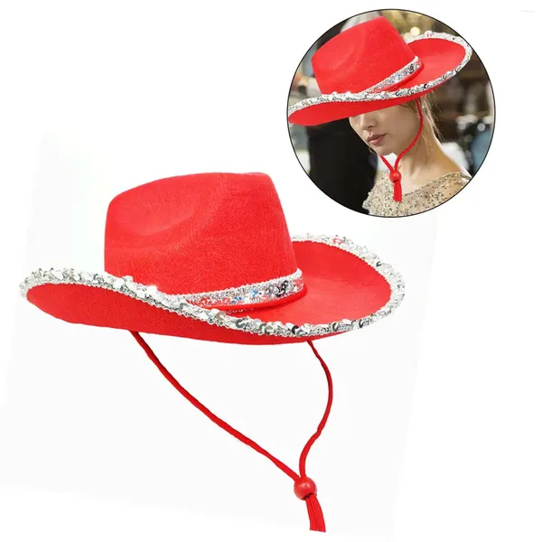 Bérets Chapeau de cowboy de style occidental Casquettes Fedoras avec lanière de vent pour costume de cosplay