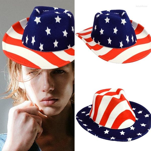 Boinas Western USFlag Sombrero de vaquero para adultos Moda Carnavales Fiesta Disfraz Cap Mujeres Hombres Festival Patriótico Panamá