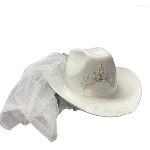 Berets Western Wear Decor Bedazzles Cowboy White Cowboy Femmes Veil Crystal Perled Dropship