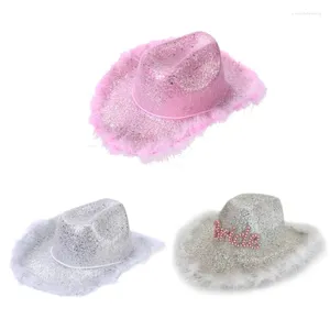 Bérets Western Windproof Cowboy Chapeaux avec garniture en peluche larges paillettes de bordures felts f0t5