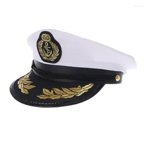 Bérets Blanc Adulte Yacht Bateau Capitaine Marine Cap Cosplay Robe Chapeau Femmes Cadeaux Pour Anniversaire Portable