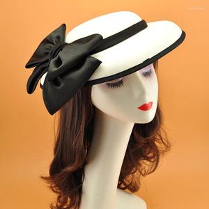 Baretten Wit Zwart Bruiloft Hoed Vrouwen Grote Boog Tovenaar Cocktail Banket Etentje Vintage Elegante Dame Fedora Hoofddeksels