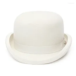 Bérets White Bowler Chapeau pour hommes / femmes Satin Fashion Fashion Party Costume Costume Magicien Capic