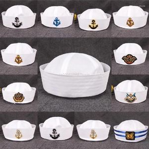 Bérets Blanc Capitaine Marine Marine Casquettes Chapeaux Militaires Casquette De Marin Avec Ancre Armée Pour Femmes Hommes Enfant Fantaisie Cosplay Chapeau Accessoires