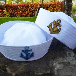 Bérets Blanc Enfant Marins Navire Bateau Capitaine Chapeau Marine Marine Cap Avec Ancre Mer Nautique Déguisement Nautique Chapeaux Militaires