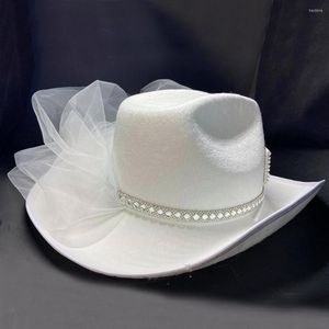 Berets White Diamond Yarn Cowboy Hat Holiday Party Event Carnival For Women Girl with Play Dress Up Caps W8N0