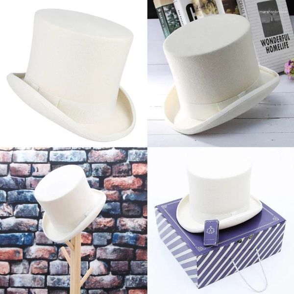 Bérets Blanc Fedora Western Chapeau À Bord Court Âge Victorien Femmes Hommes Po Props Drop