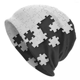 Bérets Blanc Puzzle Skullies Bonnets Chapeaux D'été Unisexe Casquette De Rue Chaud Thermique Élastique Bonnet Tricoté Chapeau