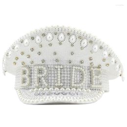 Bérets Chapeau militaire blanc adulte strass carnavals Costume de fête mariée mariage capitaine adolescents fournitures