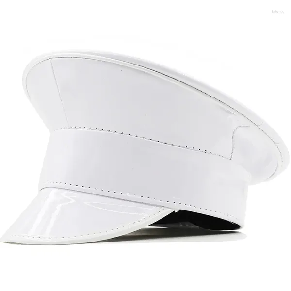 Bérets Blanc Femmes Hommes Cuir Chapeau Militaire Allemagne Officier Visière Casquette Armée Corticale Cosplay Fête d'Halloween