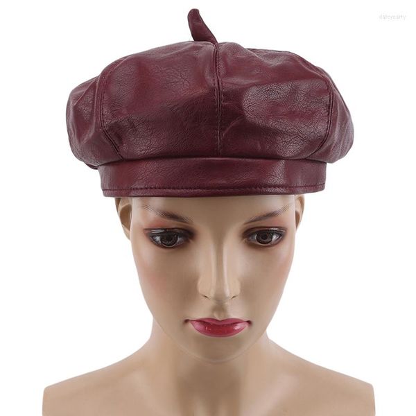 Boinas al por mayor 4 colores PU cuero mujer moda señoras gorras negras azafata boina roja Otoño Invierno artista sombreros