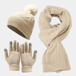 Berets Großhandel Acryl 3pcs Winter Strickmütze Schal und Handschuhe Set für Frauen Männer