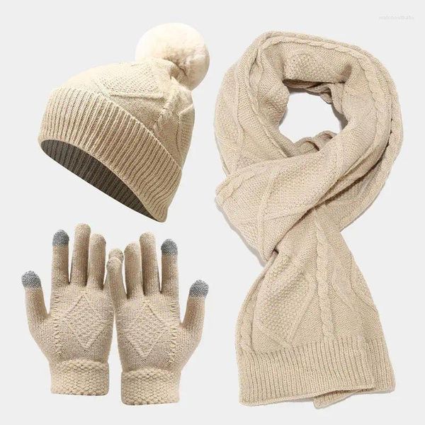 Las boinas venden al por mayor la bufanda y los guantes del sombrero del punto del invierno de acrílico 3pcs fijados para los hombres de las mujeres