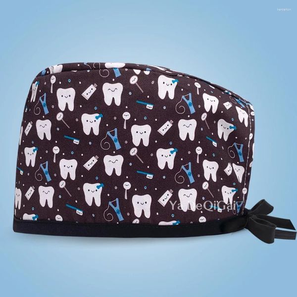 Boinas Venta al por mayor Impresión dental de alta calidad Exfoliante dental Unisex Clínica de mascotas Sombreros Gorro de trabajo transpirable Gorro de enfermería de algodón