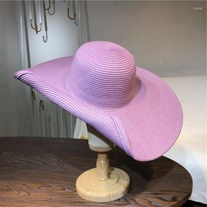 Bérets En Gros Chapeau De Paille 25cm Violet Clair Au Détail Soleil Ultra-mince Respirant Été Voyage Hommes Et Femmes