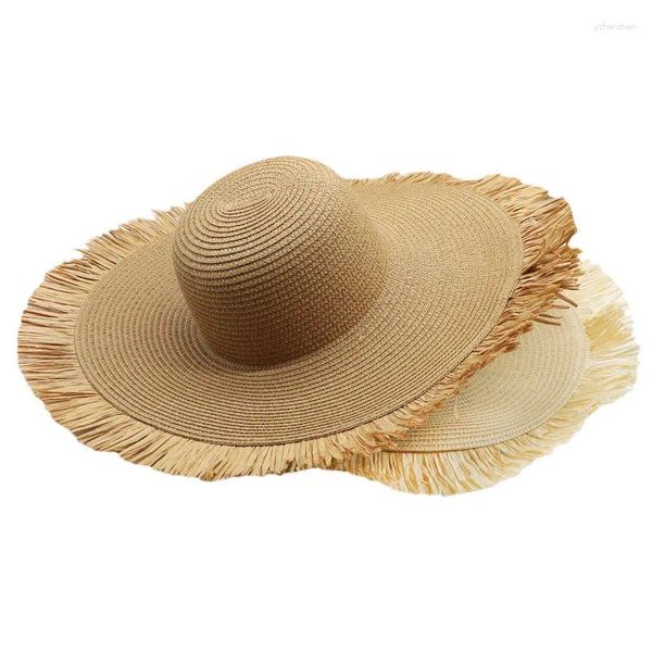 Boinas Venta al por mayor Sombrilla plegable Super calidad Verano Panamá Playa Niñas Ala ancha Gran paja Jazz Cap Sombrero para mujeres