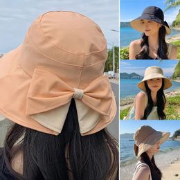 Bérets Wide Brim Bow Fisherman Chapeau Casual Breathable Anti UV Visor Sun Cap Adjustable Beach Woman Girls