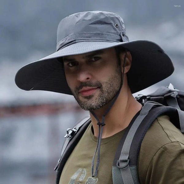 Berets Wide Brim Bucket Hat Anti-UV Sun Broad-Brimded Montanhismo Caps Respirável Malha Proteção Panamá Caminhadas