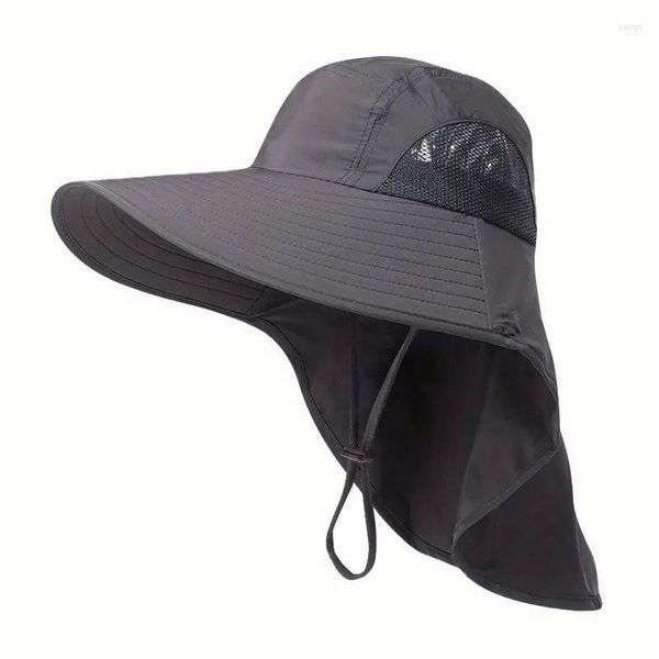 Boinas Sombrero de ala ancha para hombres y mujeres Pescador al aire libre Secado rápido Protección del cuello Sol Gorras de caza transpirables