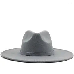 Bérets Wide Brim Fedora Chapeau pour femmes couleur solide laine en feutre en feutre d'automne hiver panama pari grise de jazz gris