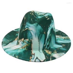 Bérets Wide Brim Fedora Chapeaux pour femmes hommes Imprimez et teinture de la couleur magique jazz top chapeau en feutre la fête de la fête de la fête