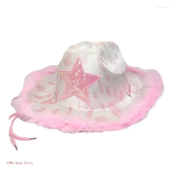 Boinas de ala ancha, sombrero rosa, vaquera femenina, despedida de soltera, tocado de moda