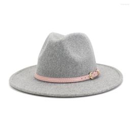 Bérets large bord Simple chapeau haut de forme Panama couleur unie feutre Fedoras pour hommes femmes laine artificielle Style britannique Trilby
