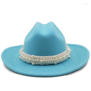 Bérets Chapeau Haut De Forme Simple À Large Bord Panama Fedoras En Feutre Solide Avec Perle Pour Femmes Mélange De Laine Artificielle Jazz CapBérets BéretsBérets Pros22