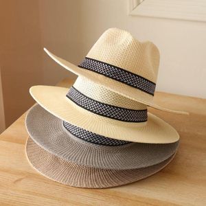 Bérets large bord chapeau de paille loisirs casquette d'été Jazz Panama Fedora mode voyage soleil pour femmes hommes Style Simple 2023