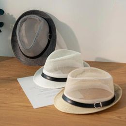 Boinas Sombrero de protección solar de ala ancha Malla hueca unisex transpirable con decoración de cinturón Protección solar elegante para