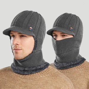 Bérets coupe-vent cagoule chapeau confortable épaissi élastique tricoté peluche doublé cou plus chaud bonnets