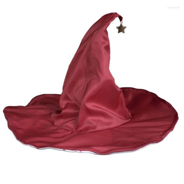 Bérets Vin-Rouge Sorcière Chapeau Pour Halloween Large Bord Parti Femmes Gothique-Witchcap Cosplay Costume Night Club Femme Coiffe