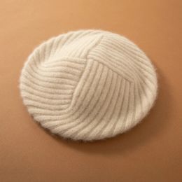 Bérets hiver 100% cachemire chapeaux femmes Vintage béret haute qualité couleur unie chaud chapeau bérets femmes cachemire casquettes 231201