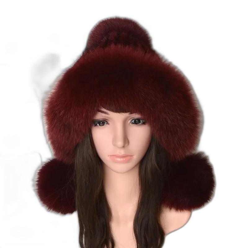 Berets Winter 2023 Women's Genuine Natural Real Fur Cap Russian Hat Mink Hair Thick Warm Ears Cute Big Pompom Bomber Hats