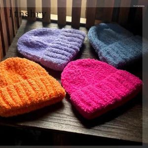 Berets Winter Angola Fur Knaked Beanies For Women Fashion Solid Warm Cashmere Wool Skullies Cap vrouwelijke drievoudig dikke hoeden