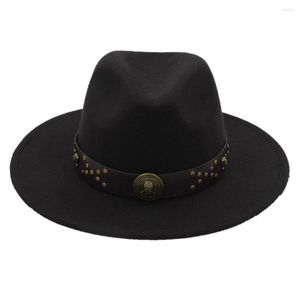 Berets Winter Autumn Wool Women Men Fedora hoed brede rand Jazz Godfather Steampunk Cap Size 56-58cm