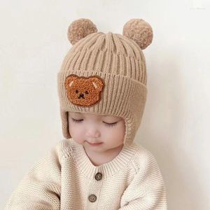 Bérets hiver bébé bonnet bonnet dessin animé ours protection de l'oreille chapeau tricoté pour tout-petits garçons filles mignon coréen chaud enfants crochet chapeaux gorros