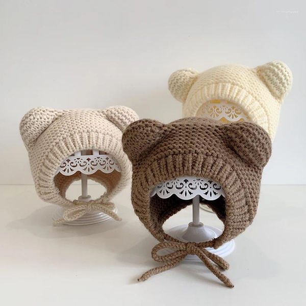 Bérets d'hiver bébé bonnet chapeaux mignon ours dessin animé protection de l'oreille ifant doux chaud chapeau tricoté pour garçon fille enfant en bas âge crochet cap gorros