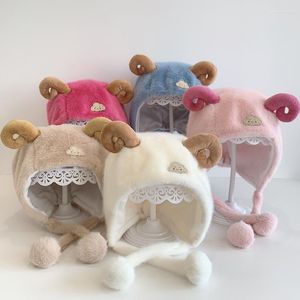 Bérets hiver bébé chapeau cou pour enfants garçons filles dessin animé mignon mouton oreillette casquette infantile doux polaire chaud chapeaux tricoté bonnet