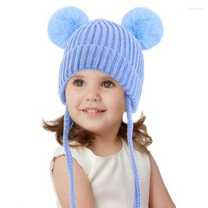 Beretten winter baby gebreide muts met dubbele pom gebreide pet vaste kinderen hoeden schattige haarbal warme kinderen haak grorros