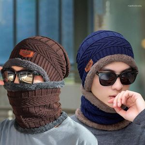 Bérets Bonnet d'hiver pour hommes et femmes, bonnet tricoté, écharpe en laine épaisse, cagoule, masque, chapeaux Gorras